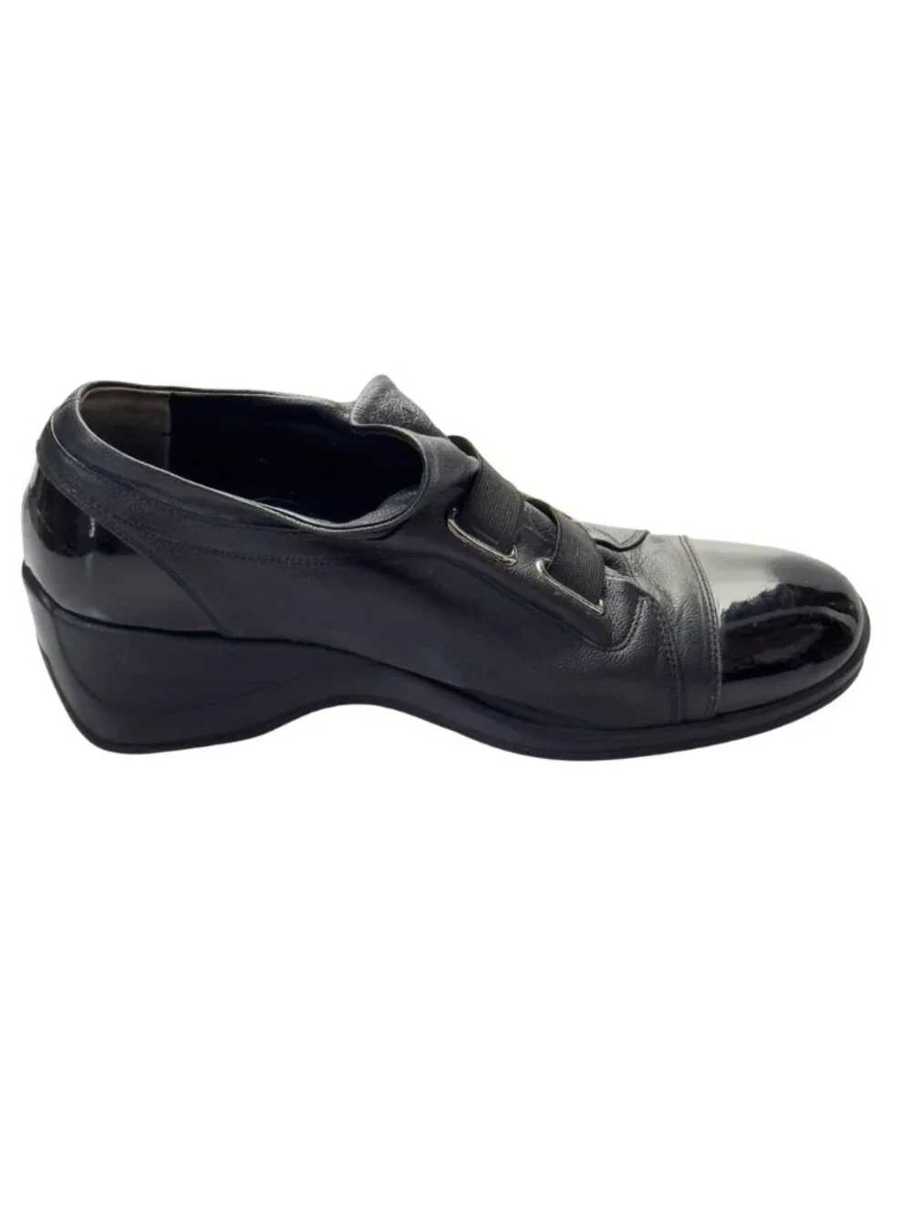 MOOK STYLE Women’s Shoes Black Leather Cap Toe Wedges Heels Size 9.5M